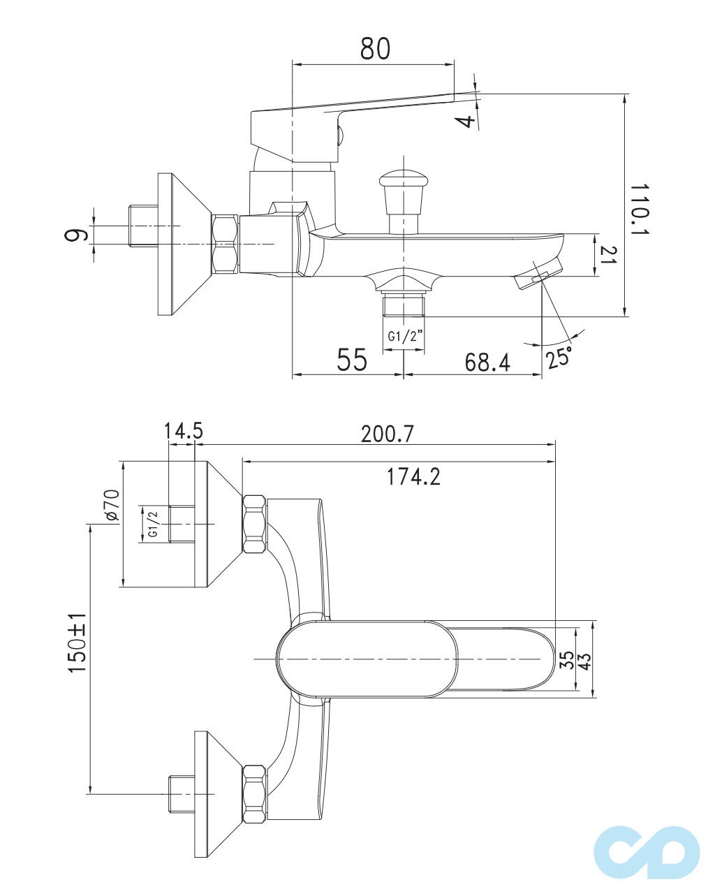 розмір змішувач для ванни imprese laska 10040