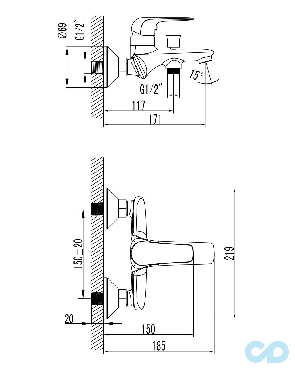 креслення Змішувач для ванни Imprese Nova Opava 10075
