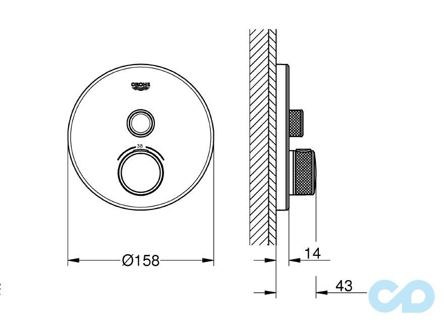 креслення Термостат Grohe Grohtherm SmartControl 29150LS0