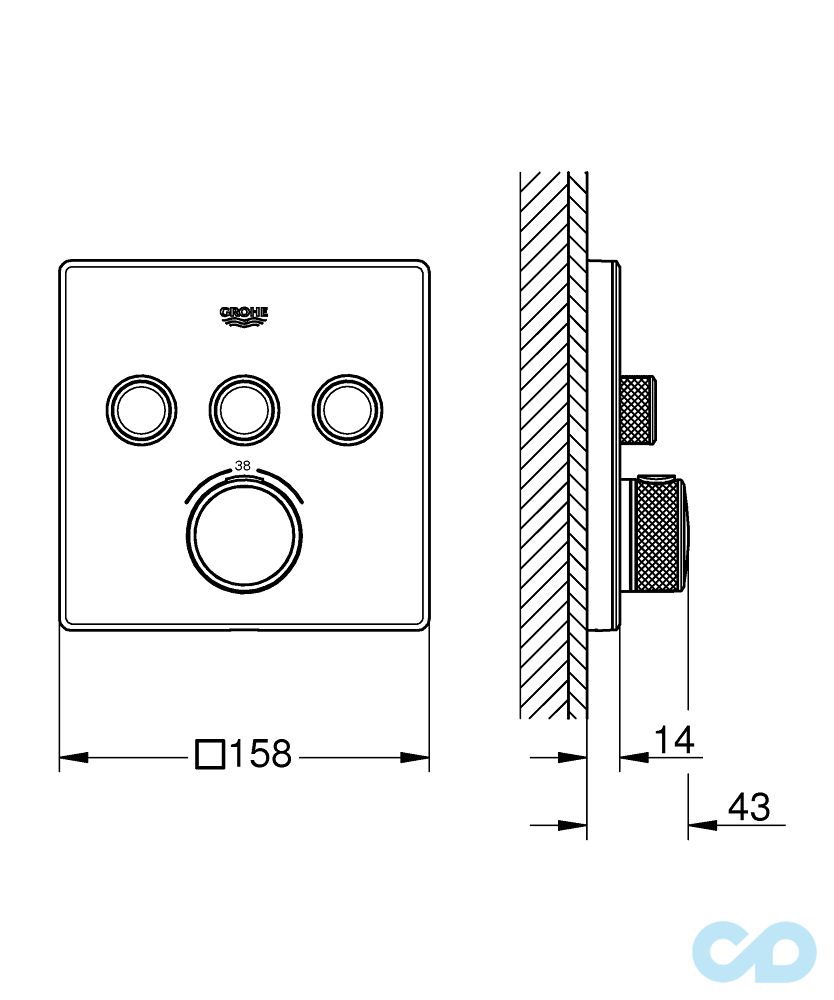 креслення Термостат Grohe Grohtherm SmartControl 29157LS0