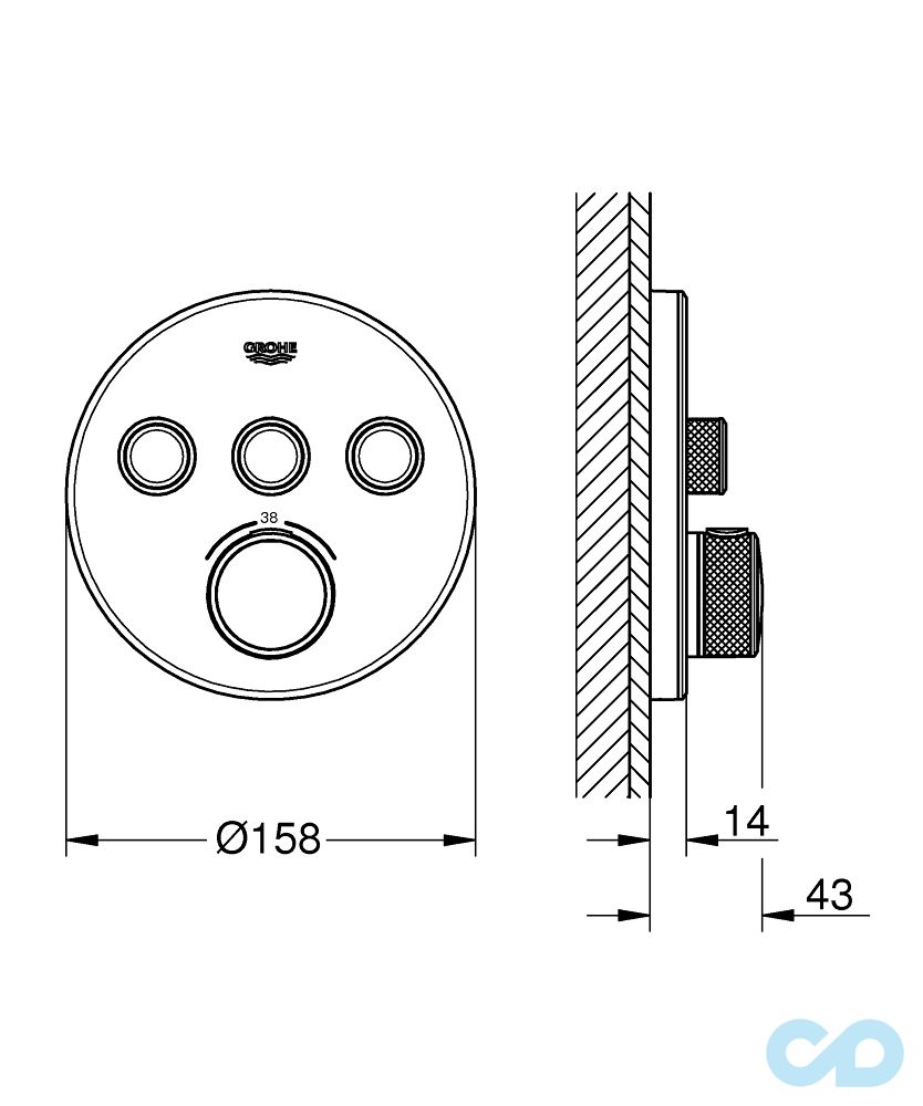 креслення Термостат Grohe Grohtherm SmartControl 29904LS0
