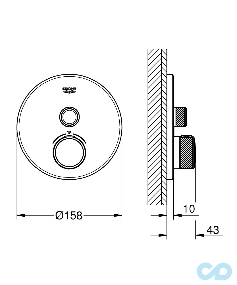 креслення Термостат Grohe Grohtherm SmartControl 29118000