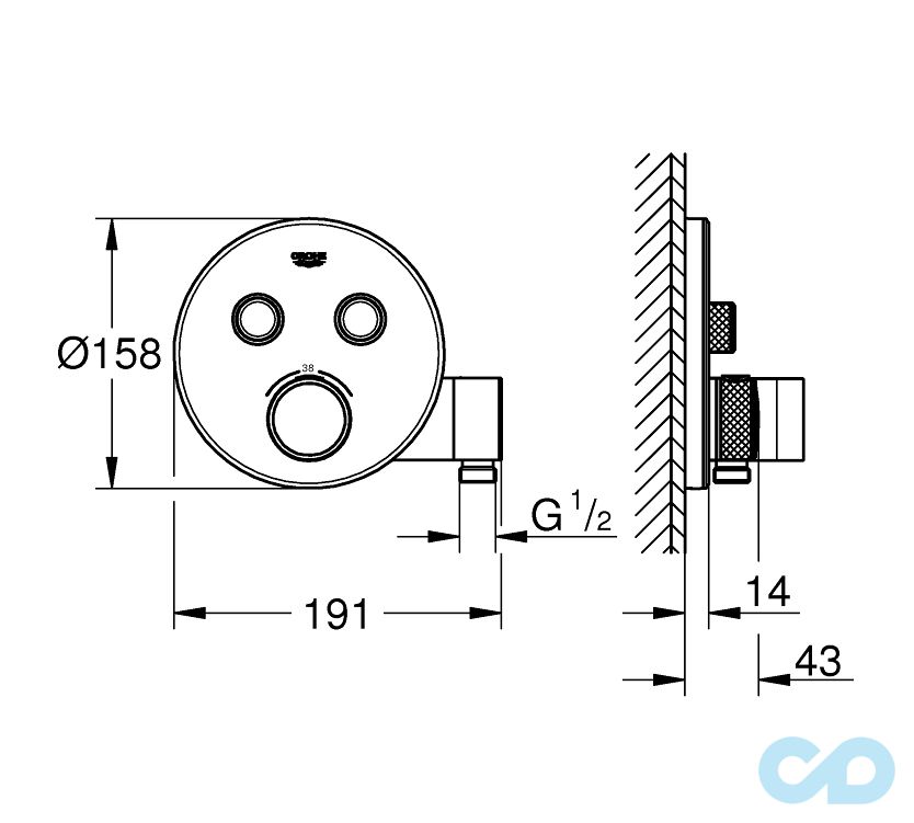 креслення Термостат Grohe Grohtherm SmartControl 29120000