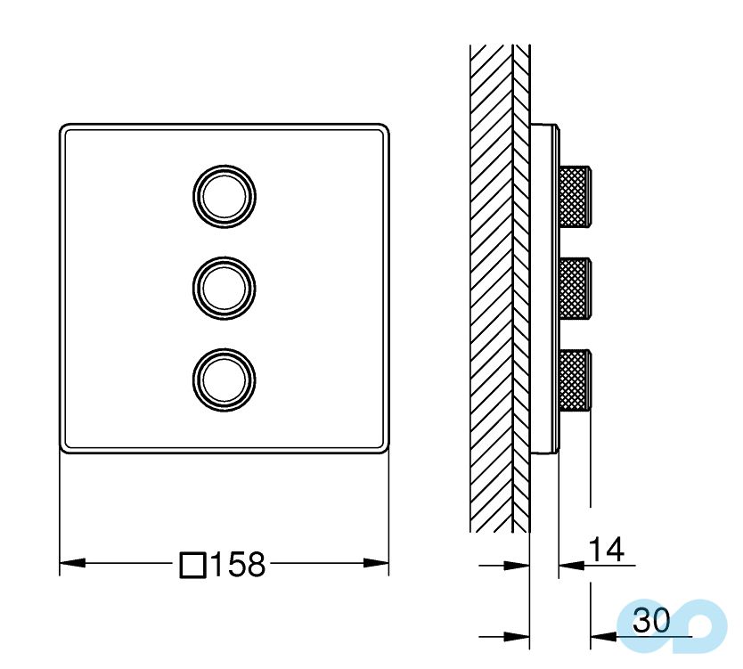 креслення Комплект верхньої монтажної частини для вентиля Grohe Grohtherm SmartControl 29158LS0