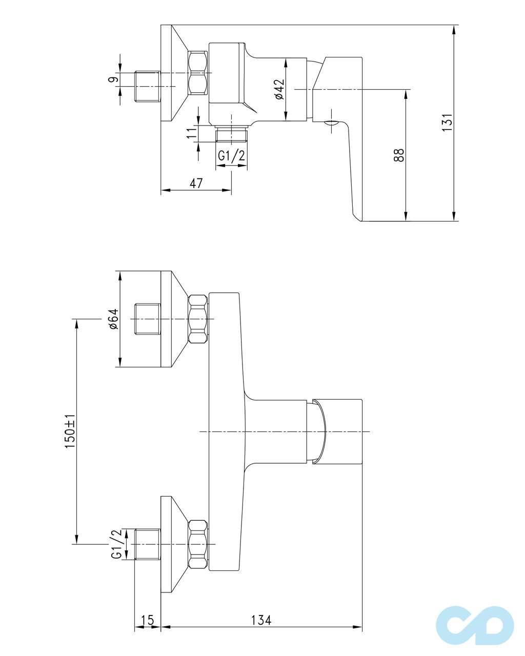 креслення Змішувач для душа Imprese Breclav 15245W