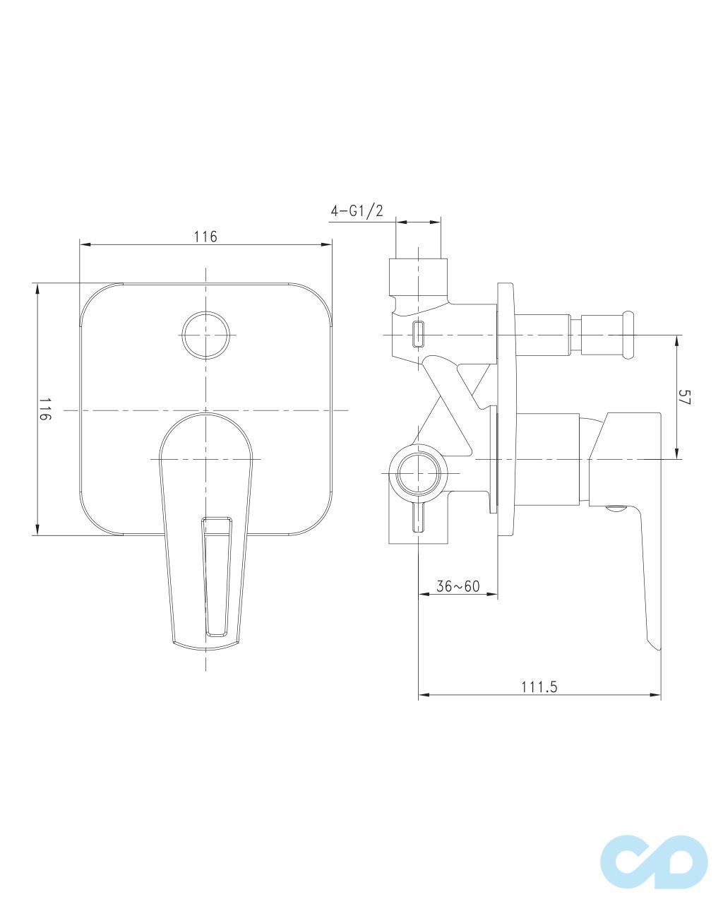 креслення Змішувач для ванни Imprese Breclav VR-10245WZ