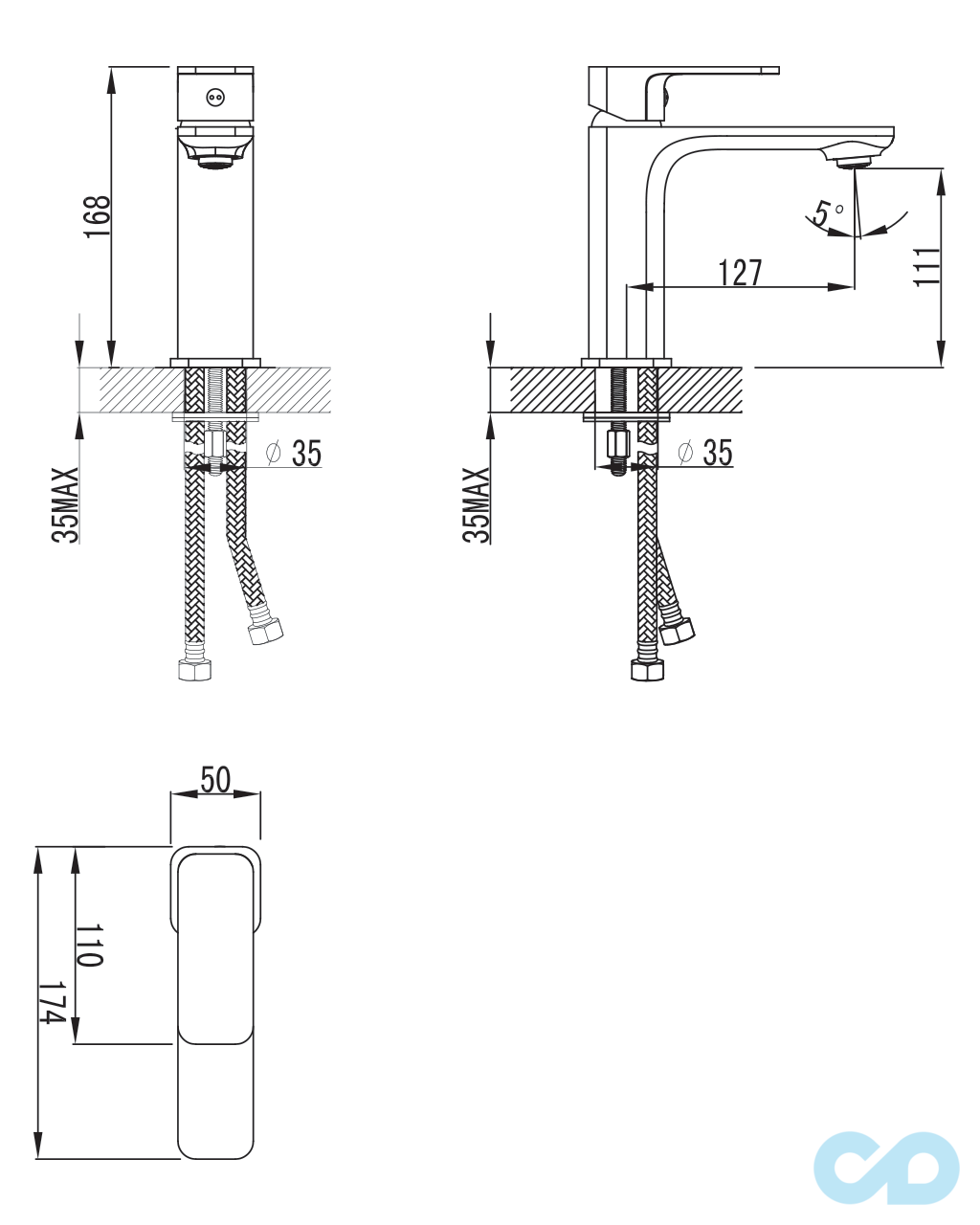 креслення Змішувач для раковини Imprese Bilovec 05255