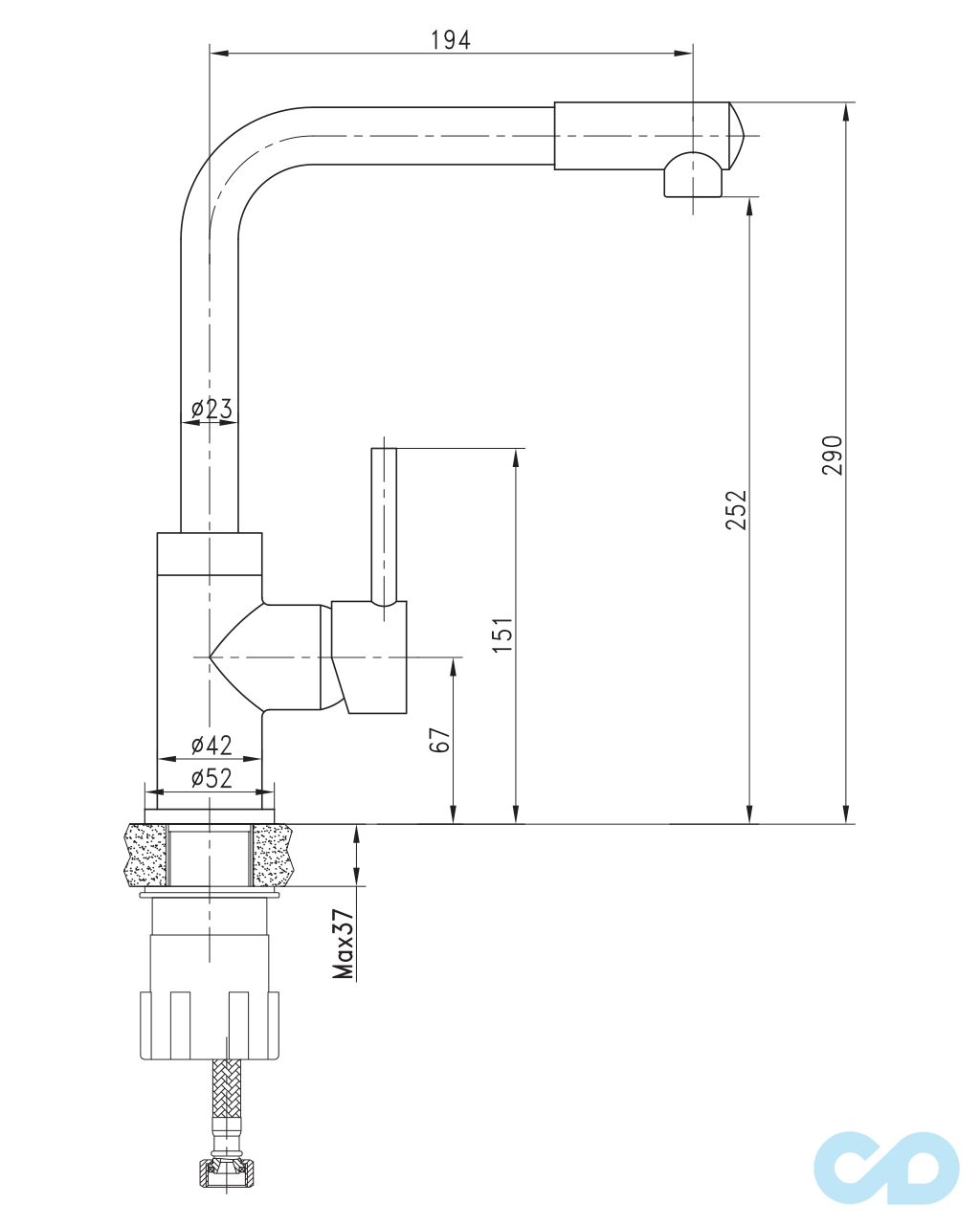 креслення Змішувач для кухні Imprese Lotta 55400