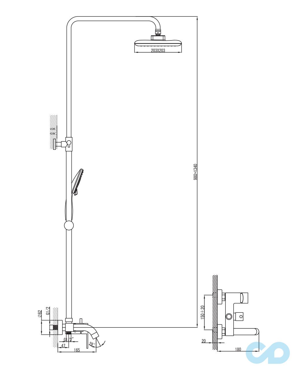 креслення Душова система Imprese Bila Desne T-10155