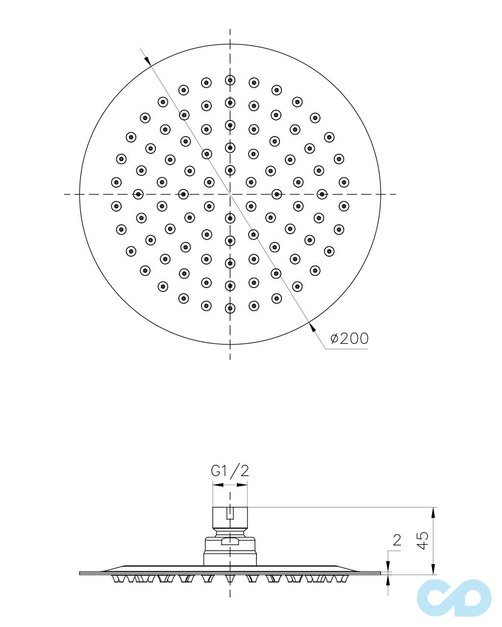 креслення Верхній душ Imprese S200SS2