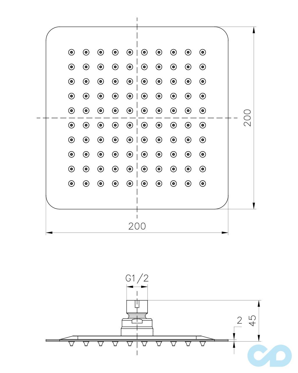 креслення Верхній душ Imprese SQ200SS2
