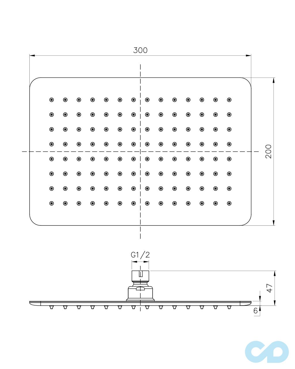 креслення Верхній душ Imprese SQ300200SS6