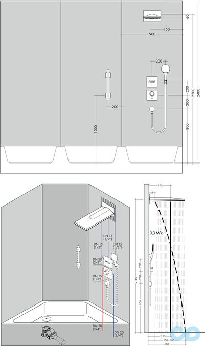 технічна схема Верхній душ Hansgrohe Rainmaker Select 24001400