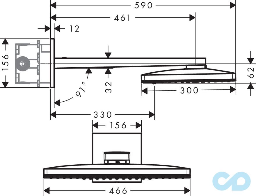 креслення Верхній душ Hansgrohe Rainmaker Select 24005400