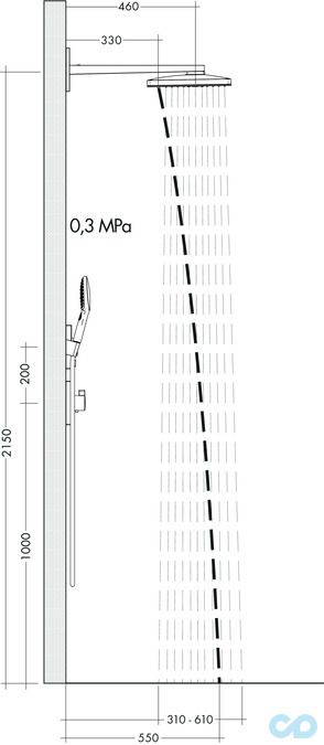 технічна схема Верхній душ Hansgrohe Rainmaker Select 24015400