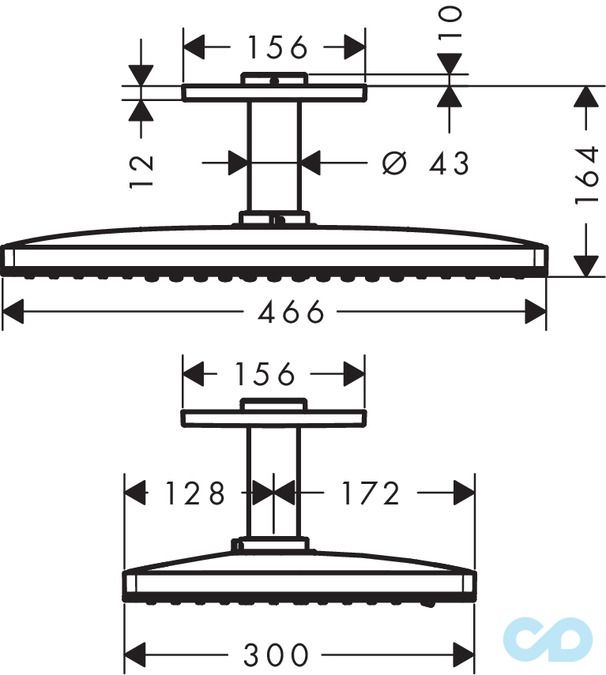 креслення Верхній душ Hansgrohe Rainmaker Select 24004400