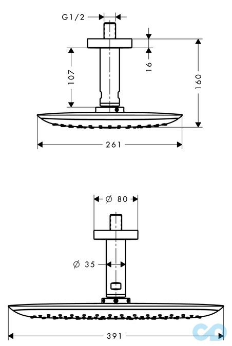 креслення Верхній душ Hansgrohe PuraVida 27390000