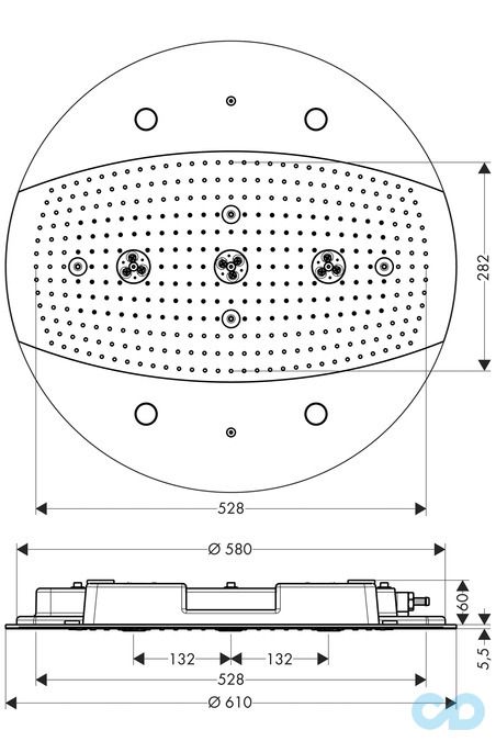 креслення Верхній душ Hansgrohe Raindance Rainmaker 26117000