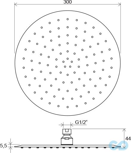 креслення Верхній душ Ravak Chrome Slim 984.00