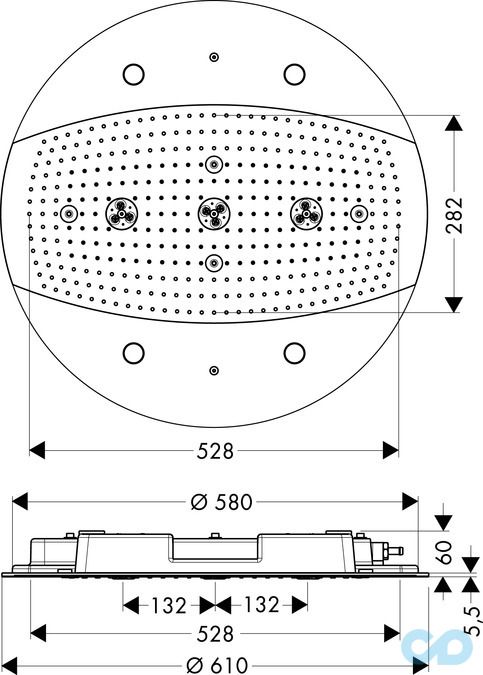 креслення Верхній душ Hansgrohe Raindance Rainmaker 28404000