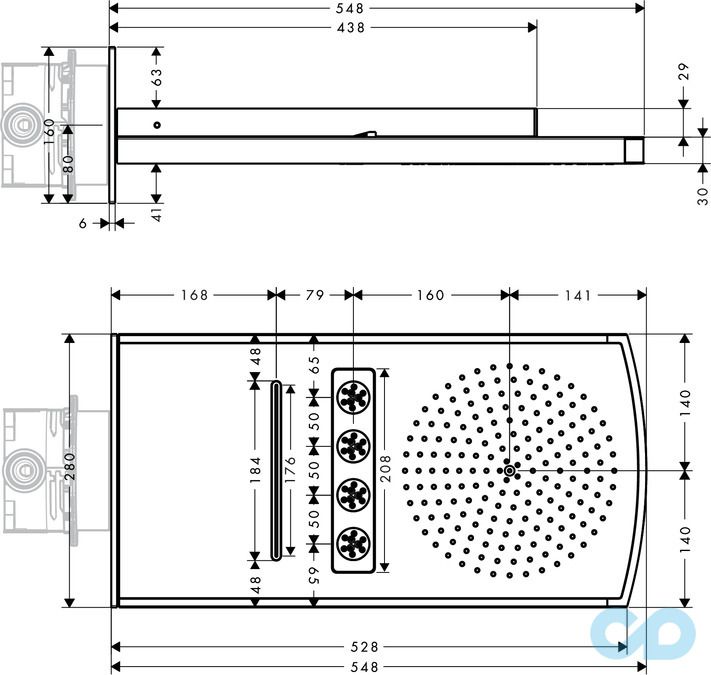 креслення Верхній душ Hansgrohe Raindance Rainfall 240 Air 28411000