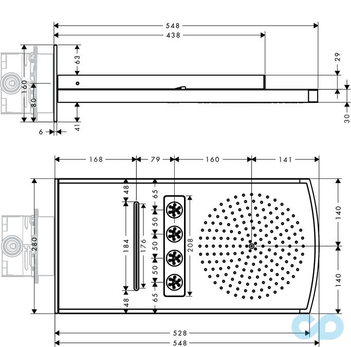 креслення Верхній душ Hansgrohe Raindance Rainfall 240 Air 28410000