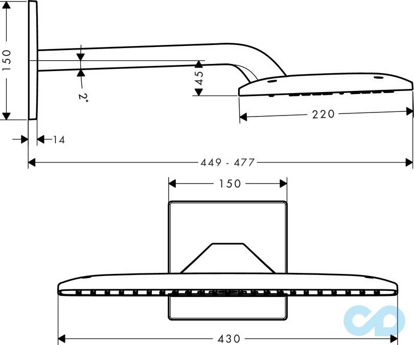 чертеж  Верхний душ Hansgrohe Raindance E 420 27373000