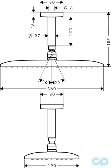 креслення Верхній душ Hansgrohe Raindance E 360 26604000