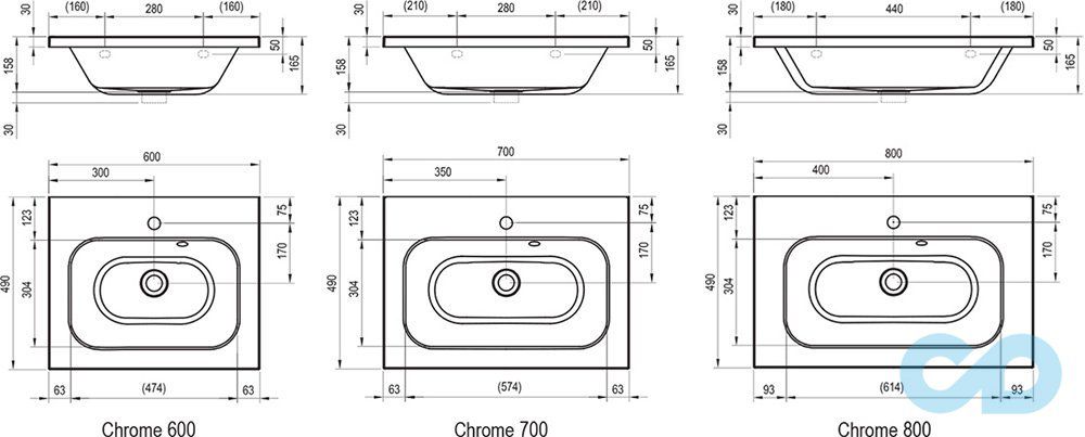 креслення Раковина Ravak Chrome 600 з переливом