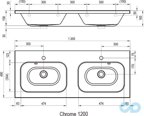 креслення Подвійна раковина Ravak Chrome 1200 без переливу