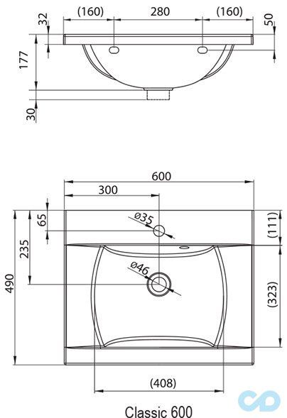 креслення Раковина Ravak Classic 600