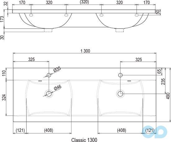 креслення Подвійна раковина Ravak Chrome 1300