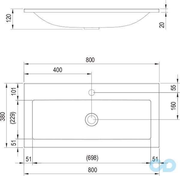 креслення Раковина Ravak Clear 800