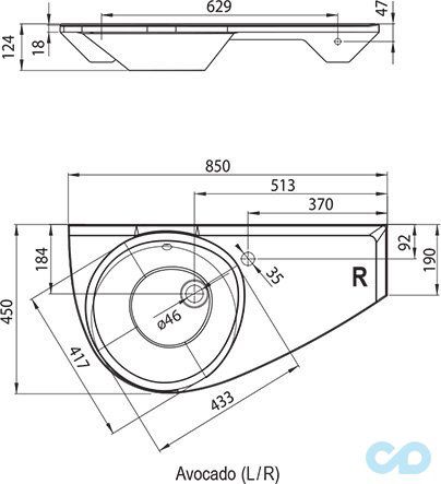 креслення Раковина Ravak Avocado R