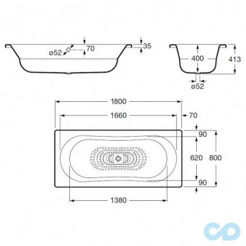 креслення Ванна сталева Roca Duo Plus 180 х 80 A221670000