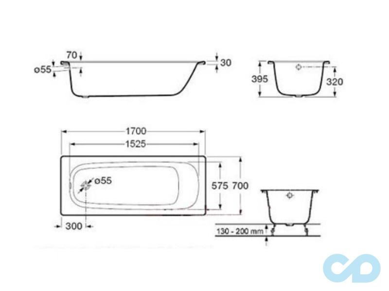 креслення Ванна сталева Roca Contesa Plus 170х70 A237760000