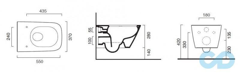 креслення Унітаз підвісний Catalano Green 1VS55RGR00 + 5GR55STP00