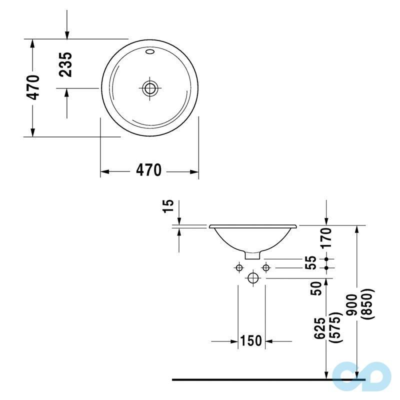 чертеж Раковина встраиваемая Duravit Architec 0468470000