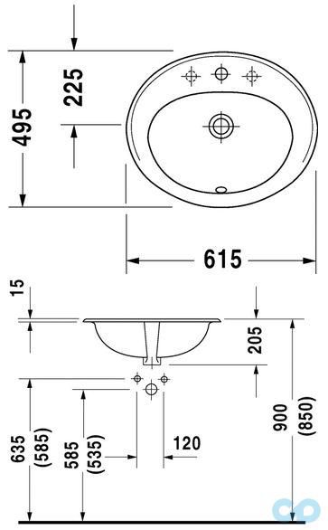 креслення Раковина вбудована Duravit DuraPlus 0472620000