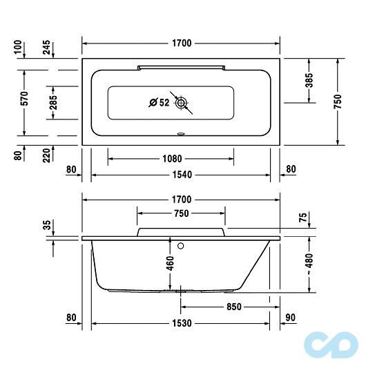 креслення Ванна акрилова Duravit DuraStyle 170x75 700297000000000
