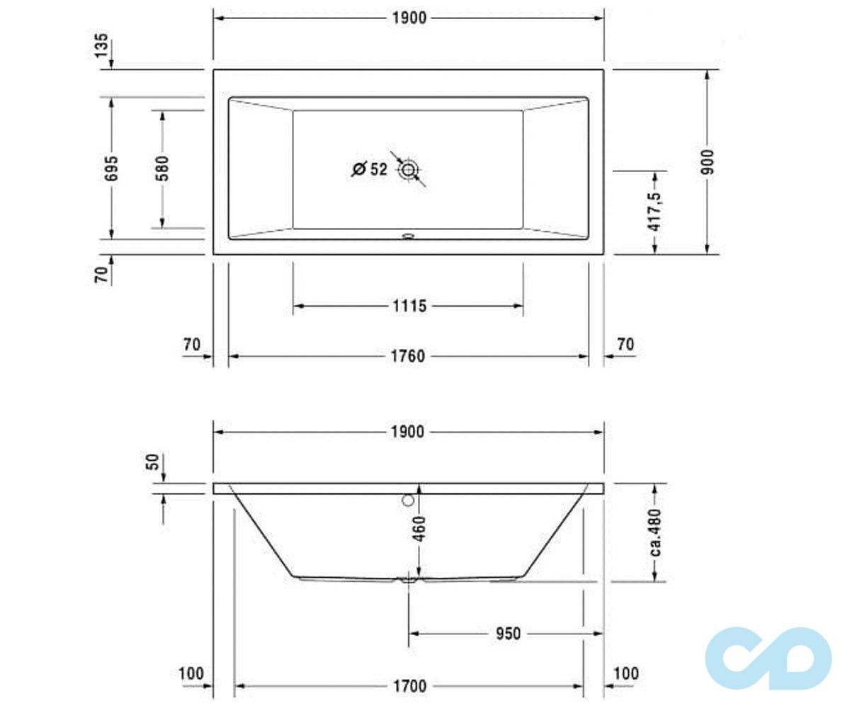 креслення Ванна акрилова Duravit Vero 190 x 90 700136000000000