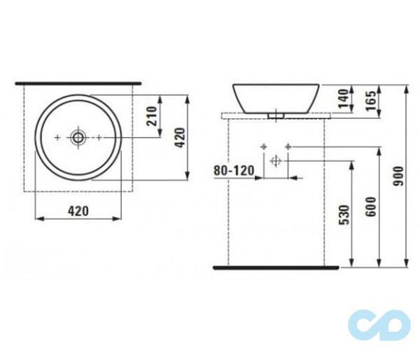 креслення Накладна раковина Laufen Pro S H8129620001121