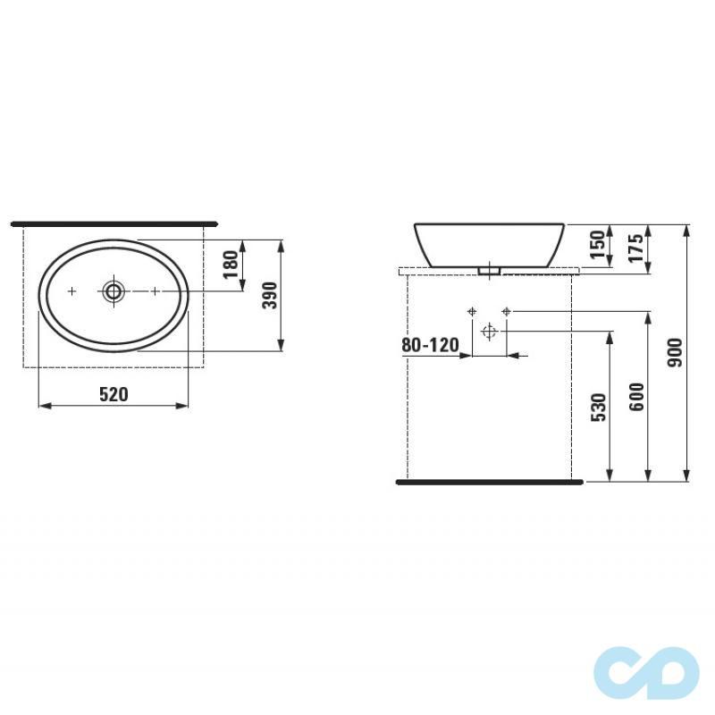 креслення Накладна раковина Laufen Pro B H8129640001121