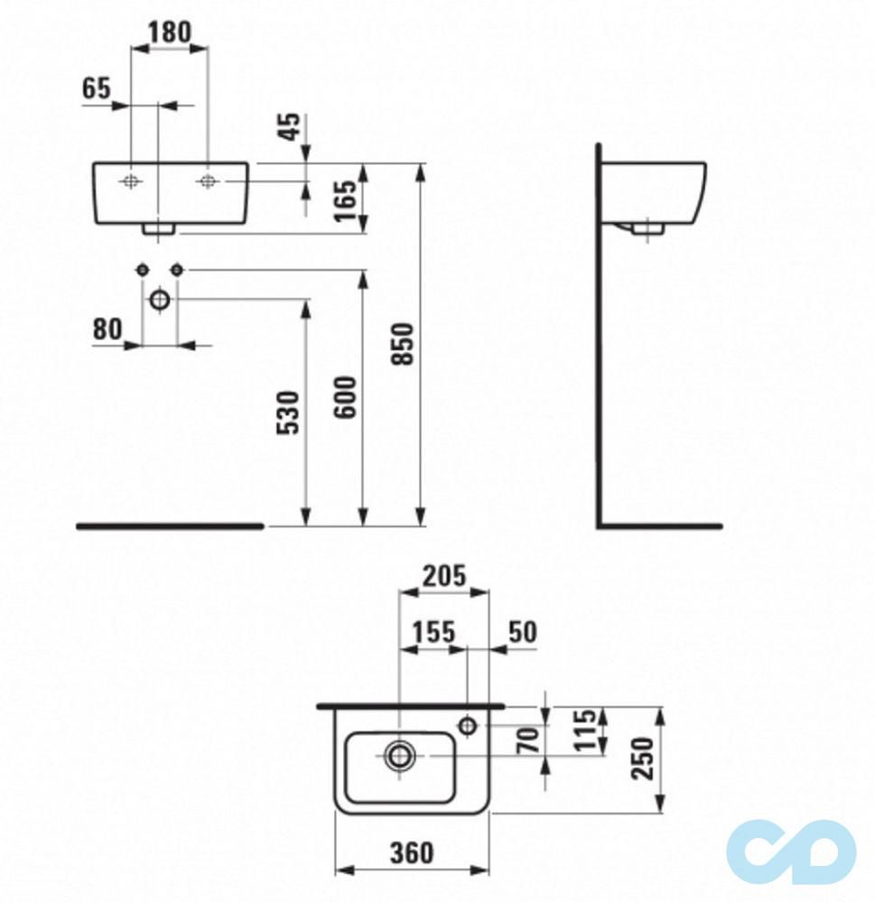 чертеж Мини-раковина Laufen Pro H8169550001061
