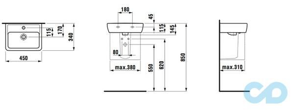 креслення Міні-раковина Laufen Pro H8119510001041