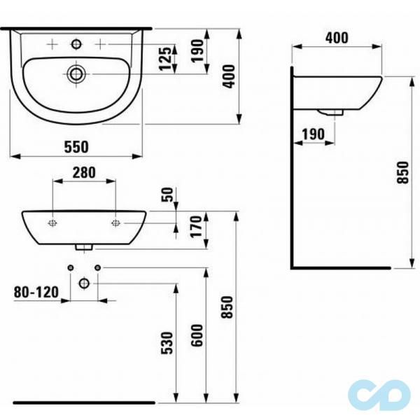 чертеж Раковина Laufen Pro H8149510001041