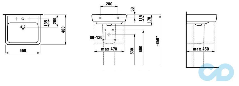 чертеж Раковина Laufen Pro H8189510001041