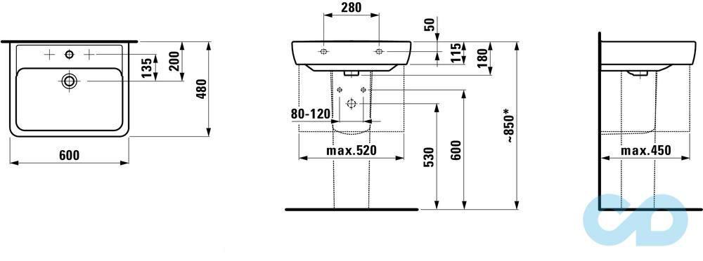 креслення Раковина Laufen Pro H8189520001041