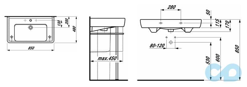 креслення Накладна раковина Laufen Pro H8139560001041