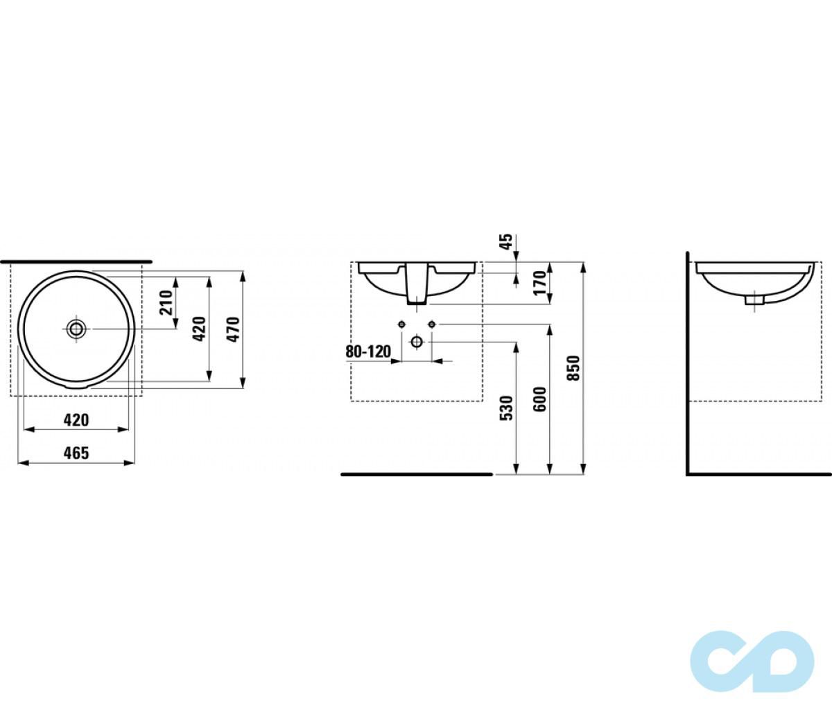 креслення Вбудована раковина Laufen Pro H8189620001091
